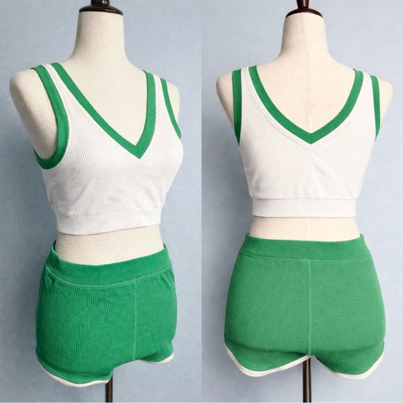 Retro Offline by Aerie shorts set, cute athletic wear, Kelly green / white- M - Picture 1 of 5